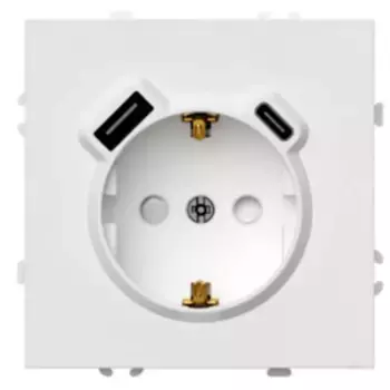 Розетка 1-местная з/ш с/з 16А + USB + Type C (механизм) Stekker Эмили 250В 20W белый фарфор soft-touch RST16-5119-01