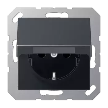 Розетка 2K+З cо шторками и крышкой Jung A1520BFKIKLANM