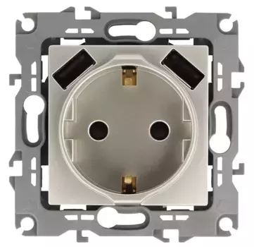 Розетка 2P+E со шторками и 2xUSB Эра 14-4109-04 Б0047870