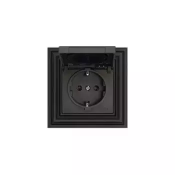 Розетка 2P Liregus Retro с крышкой шторками черный матовый 29-223