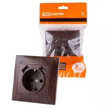 Розетка 2P+PE/2хUSB TDM Electric Лама венге SQ1815-0442