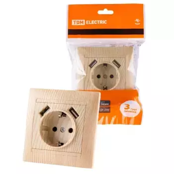 Розетка 2P+PE/2хUSB TDM Electric Лама сосна SQ1815-0342