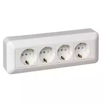 Розетка четырехместная 2К+З Schneider Electric Прима 16A 250V со шторками белая RA16-411M-BI