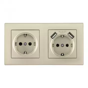 Розетка двойная (двухпостовая) с USB Arte Milano SET06-2-47-1-40-1 shampan