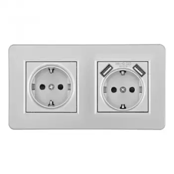 Розетка двойная (двухпостовая) с/з и шторками + USB Arte Milano SET16-2-47-1-40-1 silver