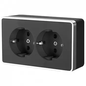 Розетка двойная с заземлением Werkel Gallant черный/хром W5072135 4690389164705