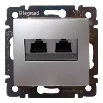 Розетка компьютерная 2хRJ45 Legrand Valena 6 кат UTP с захватами алюминий 770247