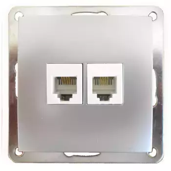 Розетка LK Studio телефонная двойная 2хRJ-11 с накладкой (серебристый металлик) LK60 865603-1