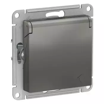 Розетка с/з, со шторками, с крышкой Systeme Electric AtlasDesign Сталь ATN000946