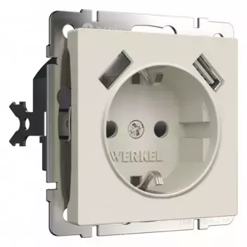 Розетка с заземлением, шторками и 2хUSB, без рамки Werkel айвори матовые W1171562