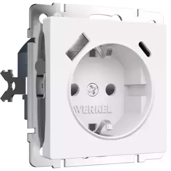 Розетка с заземлением, шторками и USB тип A+C Werkel белый матовый W1171761 4690389213267