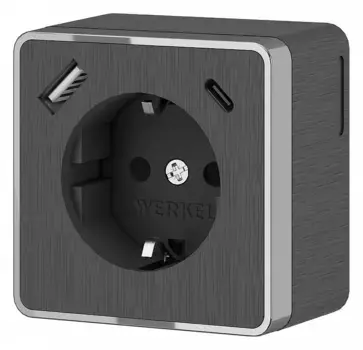 Розетка с заземлением, шторками и USB Werkel Gallant графит рифленый W5071704