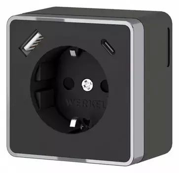 Розетка с заземлением, шторками и USB Werkel Gallant черный/хром W5071735
