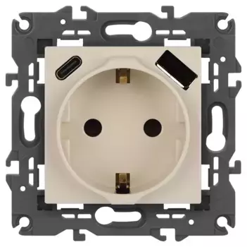 Розетка со шторками с USB type-A+C Эра Elegance 14-4108-02 Б0067725