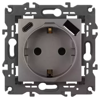 Розетка со шторками с USB type-A+C Эра Elegance 14-4108-16 Б0067695