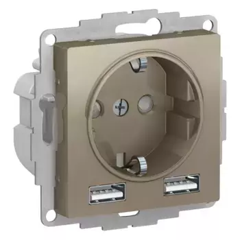 Розетка Systeme Electric AtlasDesign Шампань A+A, 5В/2,4А, 2х5В/1,2А SO + USB ATN000530