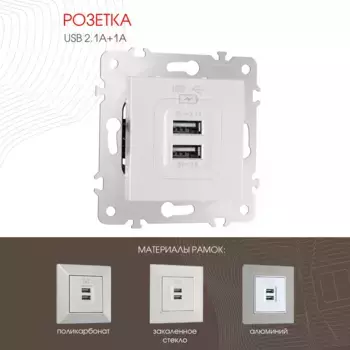 Розетка USB 2.1А+1А Arte Milano 203.46-1.silver