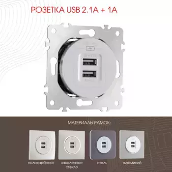 Розетка USB 2.1А+1А Arte Milano 202.46-1.silver