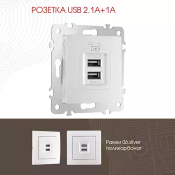 Розетка USB 2.1А+1А Arte Milano 206.46-1.silver