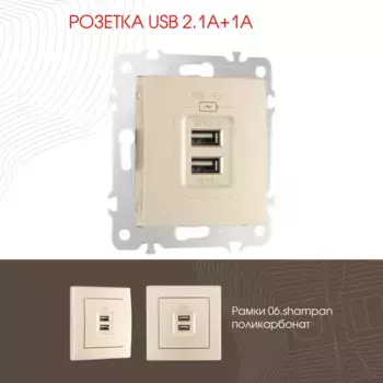 Розетка USB 2.1А+1А Arte Milano 206.46-1.shampan
