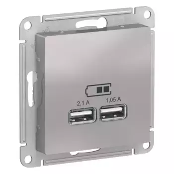 Розетка USB, 5В, 1 порт x 2,1 А, 2 порта х 1,05 А Systeme Electric AtlasDesign Алюминий ATN000333