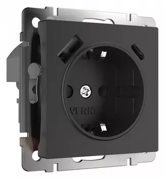 Розетка Werkel с быстрой зарядкой USB Type A+С черный W1171708 4690389176449