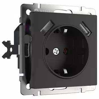 Розетка Werkel с заземлением, шторками и USBх2 черный матовый W1171508 4690389156915