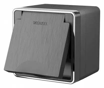 Розетка влагозащищенная с заземлением с защитной крышкой и шторками Werkel Gallant графит рифленый W5071204 4690389164606