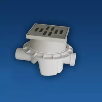 SANIT Трап для слива во внутр-х помещениях (проп. спос-ть 58л/мин), с решеткой из нержав стали, боковой штуцер диам 40мм, отвод диам 50мм (снято с пр)