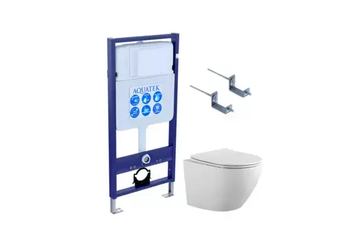 Комплект Унитаз подвесной AQUATEK Европа AQ1901-00 безободковый, с микролифтом + Инсталляция Standard INS-0000012 + Комплект креплений KKI-0000002