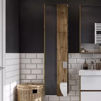 Шкаф пенал для ванной с зеркалом AQUATON Сканди дуб рустикальный