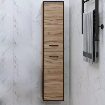 Шкаф пенал для ванной Grossman Неро 35 альпийский дуб, черный, универсальный