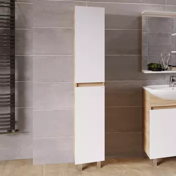 Шкаф пенал для ванной Grossman Поло 30 дуб сонома светлый, белый глянцевый