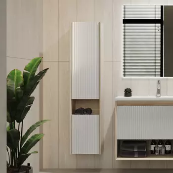 Шкаф пенал для ванной Jorno Tossony 140 сонома светлая, белый