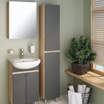 Шкаф пенал для ванной Runo Лада графит