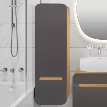 Шкаф пенал для ванной Runo Ницца 35 правый дуб натуральный, графит