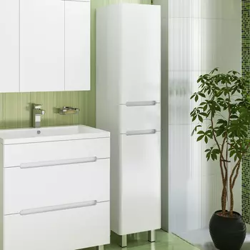 Шкаф пенал для ванной Runo Парма 35 с бельевой корзиной, R