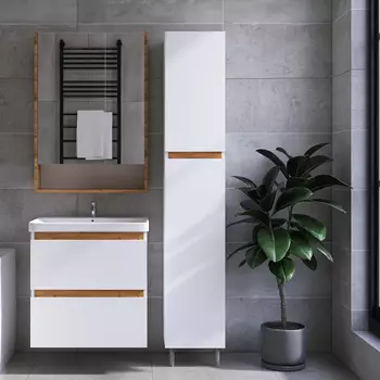 Шкаф пенал для ванной VIANT Мальта белый, дуб вотан