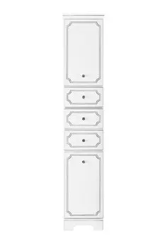 Шкаф-пенал Vod-Ok Мариэль 40 L с бельевой корзиной белый, патина серебро