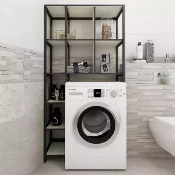 Стеллаж над стиральной машиной Sanflor Лофт 170х86 черный - светлое дерево