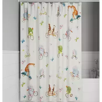 Штора для ванной IDDIS Base 180х200 белая, велосипеды