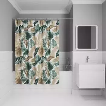 Штора для ванной IDDIS Base 180х200 BF06P18i11 зеленая, листья