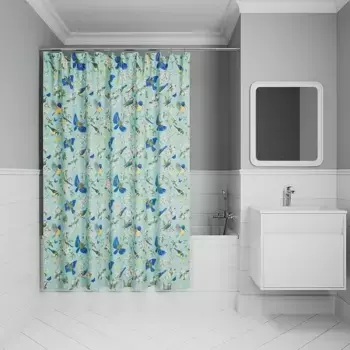 Штора для ванной IDDIS Base 180х200 BP03P18i11 зеленая, птицы