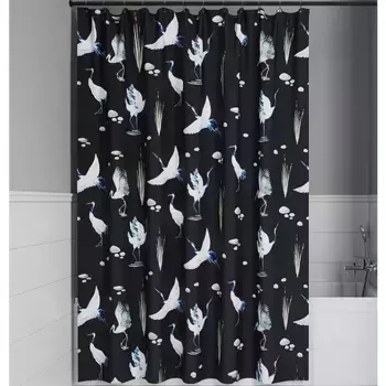Штора для ванной IDDIS Base 180х200 черная, птицы