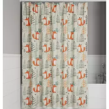 Штора для ванной IDDIS Base 180х200 зеленая, лисы