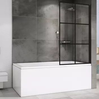 Шторка на ванну Abber Immer Offen AG72100B 100x140, профиль черный, стекло прозрачное