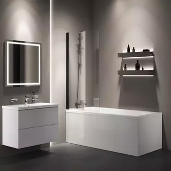 Шторка на ванну AM.PM Gem W90BS-080-140BT черная, стекло прозрачное