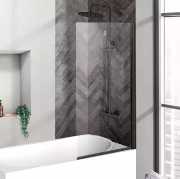 Шторка на ванну BelBagno Uno 90х150 профиль черный матовый стекло прозрачное