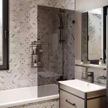 Шторка на ванну DIWO Брянск неподвижная, 70х140, профиль черный матовый, тонированное стекло