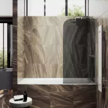 Шторка на ванну Maybahglass 80х140 узкий профиль хром матовый, стекло графит